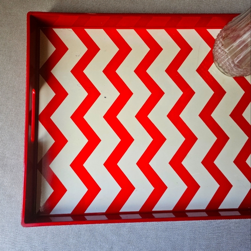 Big red white striped serving tray